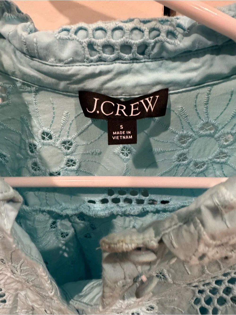 J. Crew S Women's Light Aqua Blue Eyelet Button-Front Top